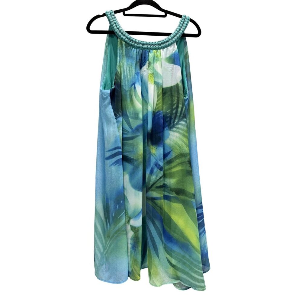 Robbie Bee Sleeveless Tropical Halter Necklace Dress Breezy Resortwear  12…